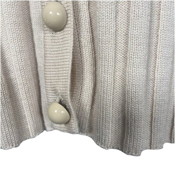 Geiger Collection Pure Wool Ribbed Ivory Cardigan Minimalist Neutral Size 34 Tan - Picture 3 of 11